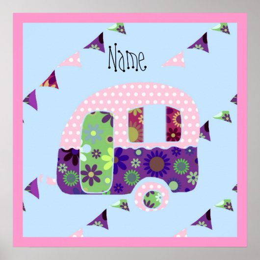 Shabbychic retro trailer, camper, caravan bunting poster (Voorkant)