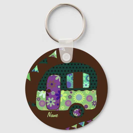 Shabbychic retro trailer, camper, caravan bunting sleutelhanger (Voorkant)