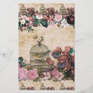 Shabbykic,  collage, vogels, vlinders, bloem briefpapier