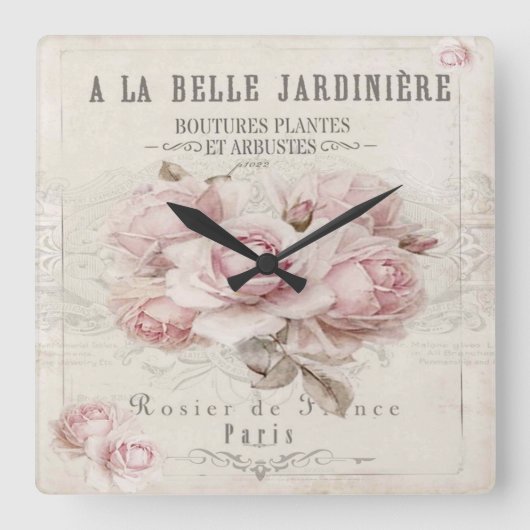 shabbykic, rustic, , floreel, collage, land; vierkante klok (Voorkant)