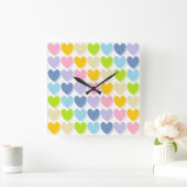 Shaded Pastel Rainbow Hearts Vierkante Klok (Huis)