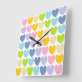 Shaded Pastel Rainbow Hearts Vierkante Klok (Hoek)
