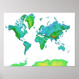 Shaded Relief Wereldkaart Poster