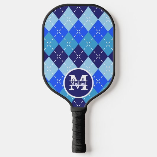 Shades of Blue Argyle Sporty Preppy Gepersonalisee Pickleball Paddle (Voorkant)