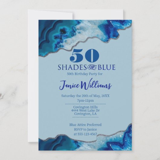 Shades of Blue Birthday Invitation Kaart (Voorkant)