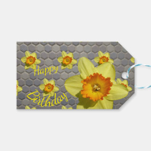 Shades of Blue Daffodils Cust. Birthday Gift Label Cadeaulabel