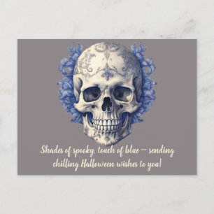 Shades of Blue en Creepy Skull Halloween Feestdagenkaart