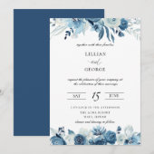 Shades of Blue Floral bruiloft uitnodiging (Voorkant / Achterkant)
