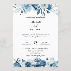 Shades of Blue Floral bruiloft uitnodiging
