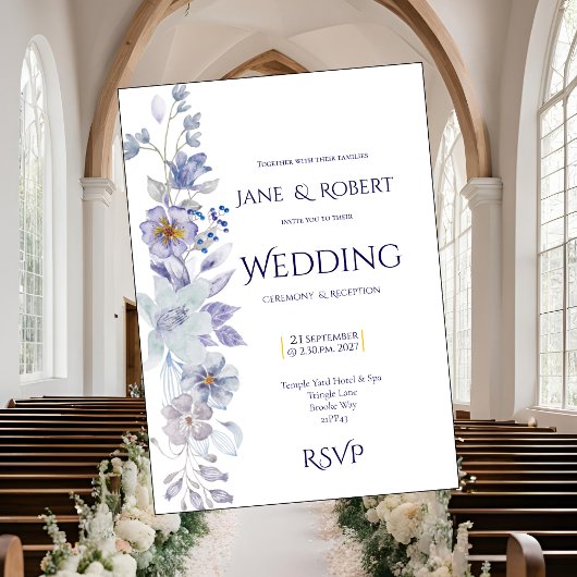 Shades of blue, Floral wedding Invitation