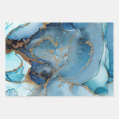 Shades of Blue, Gold Abstract Waterverf Marble Inpakpapier Vel (Voorkant)