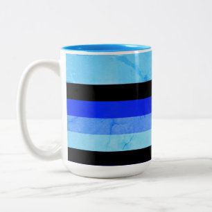 Shades of Blue Marble Stripes met Black Tweekleurige Koffiemok