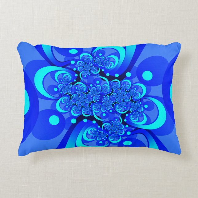 Shades of Blue Modern Abstract Fractal Art Accent Kussen (Voorkant)