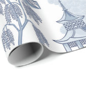 Shades of Blue Pagoda Chinoiserie Pattern Cadeaupapier (Rol Hoek)