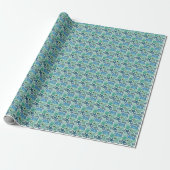 Shades of Blue Seashells and Starfish Pattern Cadeaupapier (Uitgerold)