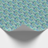 Shades of Blue Seashells and Starfish Pattern Cadeaupapier (Hoek)