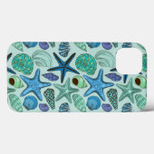 Shades of Blue Seashells and Starfish Pattern Case-Mate iPhone Case (Achterkant (horizontaal))