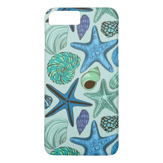 Shades of Blue Seashells and Starfish Pattern Case-Mate iPhone Case (Achterkant)
