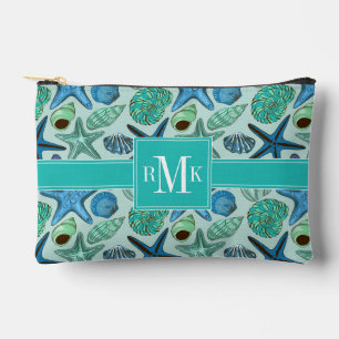 Shades of Blue Seashells and Starfish Pattern Etui