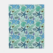 Shades of Blue Seashells and Starfish Pattern Fleece Deken (Voorkant)