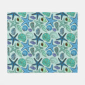 Shades of Blue Seashells and Starfish Pattern Fleece Deken (Voorkant (Horizontaal))