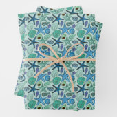 Shades of Blue Seashells and Starfish Pattern Inpakpapier Vel (In situ)