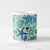 Shades of Blue Seashells and Starfish Pattern Jumbo Beker (Voorkant)