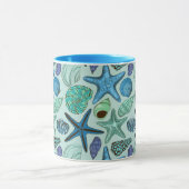 Shades of Blue Seashells and Starfish Pattern Mok (Midden)