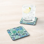 Shades of Blue Seashells and Starfish Pattern Onderzetter (Rechterzijde)
