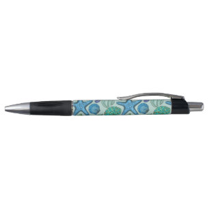 Shades of Blue Seashells and Starfish Pattern Pen
