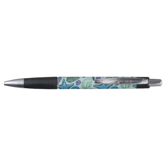 Shades of Blue Seashells and Starfish Pattern Pen (Achterkant)