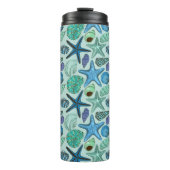 Shades of Blue Seashells and Starfish Pattern Thermosbeker (Voorkant)