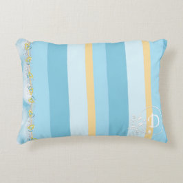 Shades of Blue Striped Monogram Pattern Accent Kussen