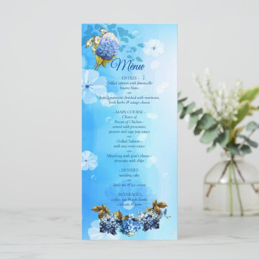 Shades of Blue Waterverf Hydrangeas Menu (Staand voorkant)