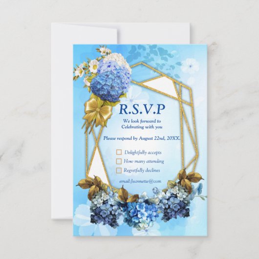 Shades of Blue Waterverf Hydrangeas RSVP Kaartje (Voorkant)
