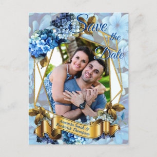 Shades of Blue Waterverf Hydrangeas Save the date Aankondigingskaart