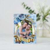 Shades of Blue Waterverf Hydrangeas Save the date Aankondigingskaart (Staand voorkant)