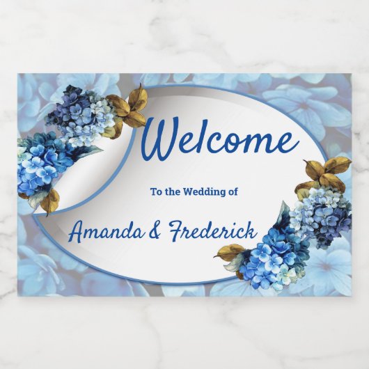 Shades of Blue Waterverf Hydrangeas Sparkling Wijnetiket (Enkel label)