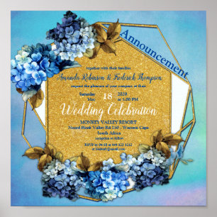 Shades of Blue Waterverf Hydrangeas Wedding Poster