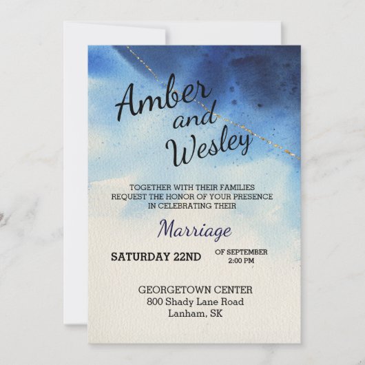Shades of Blue Waterverf Wedding Invitation Kaart (Voorkant)