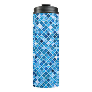 Shades of Blue 'Watery' Mosaic Tiles Pattern Thermosbeker