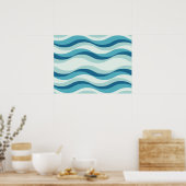 Shades of Blue Waves Pattern Poster (Keuken)