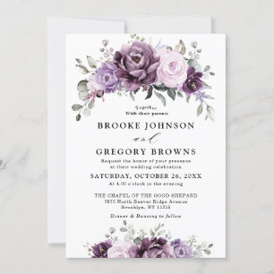 Shades of Dusty Paars Blooms Moody Floral Wedding Kaart