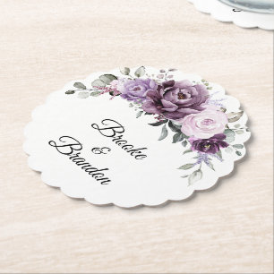 Shades of Dusty Paars Blooms Moody Floral Wedding Kartonnen Onderzetters