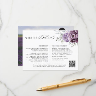 Shades of Dusty Paarse Bloemen Bruiloft Details Informatiekaartje