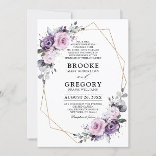 Shades of Dusty Paarse Blooms Geometric Wedding Kaart