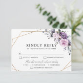 Shades of Dusty Paarse Blooms Geometric Wedding RS RSVP Kaartje (Staand voorkant)