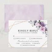 Shades of Dusty Paarse Blooms Geometric Wedding RS RSVP Kaartje (Voorkant / Achterkant)