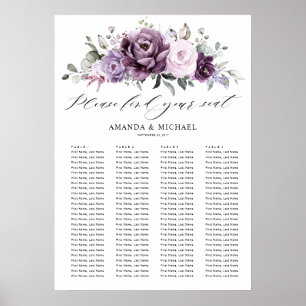 Shades of Dusty Paarse Blooms Guest Seating Chart Poster