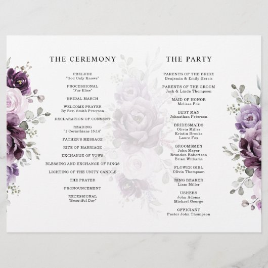 Shades of Dusty Purple Blooms Programme de mariage (Dos)